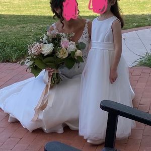 Flower girl dress ivory with tulle. Sash included